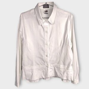 FDJ French Dressing Womens Jacket Sz 8 White Linen Buttons Classicore Preppy